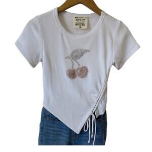 French Pastry Rhinestone Cherry Crop Top – Women’s Size X-Small